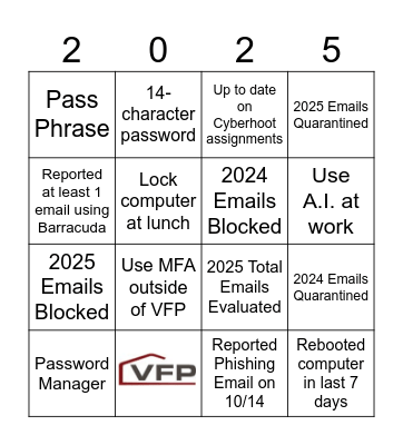 VFP, Inc Cybersecurity Bingo Card