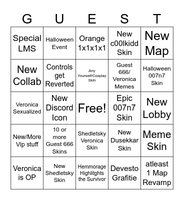 Guest 666 Forsaken Update Bingo Card