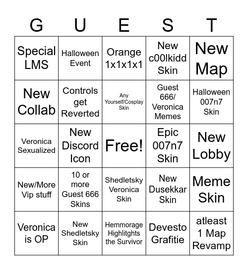 Guest 666 Forsaken Update Bingo Card