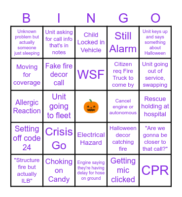 Fire Dispatch Halloween Bingo Card