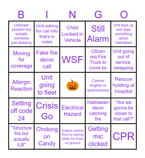 Fire Dispatch Halloween Bingo Card