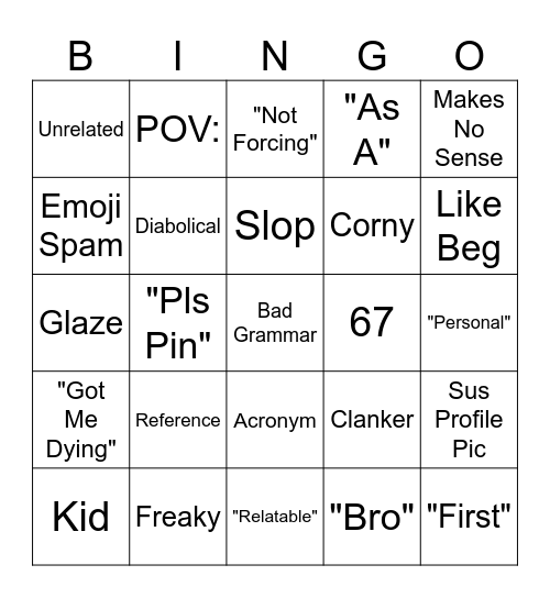 Youtube Shorts Comments Bingo Card