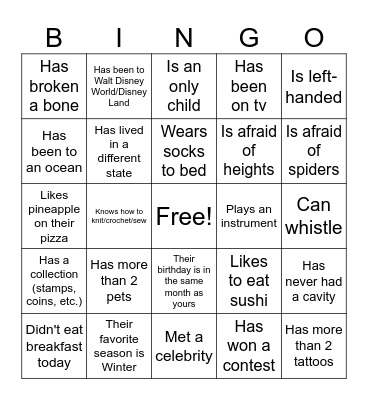 Find Someone Who... Bingo Card