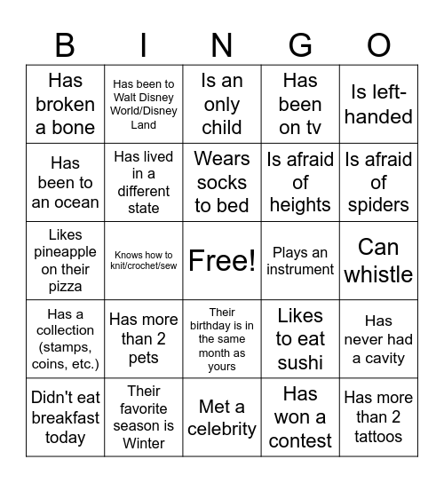 Find Someone Who... Bingo Card