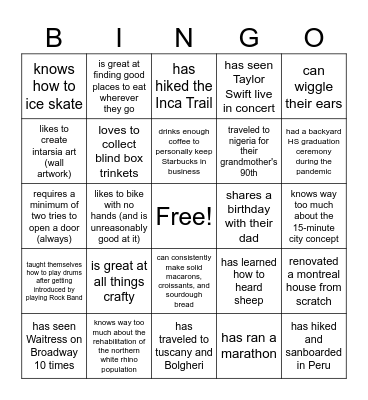 Welcome Grads Bingo Card