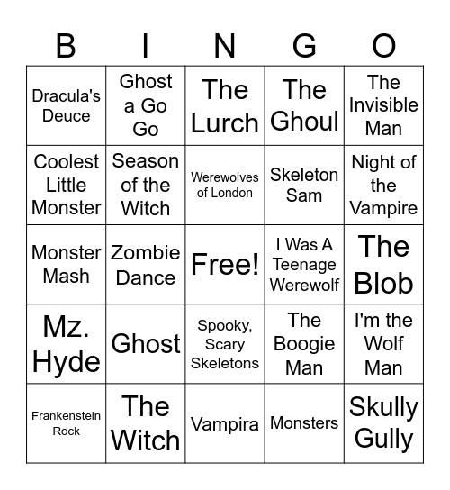 Monster Mash Bingo Card