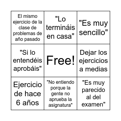 Clase de problemas de flufluflu Bingo Card