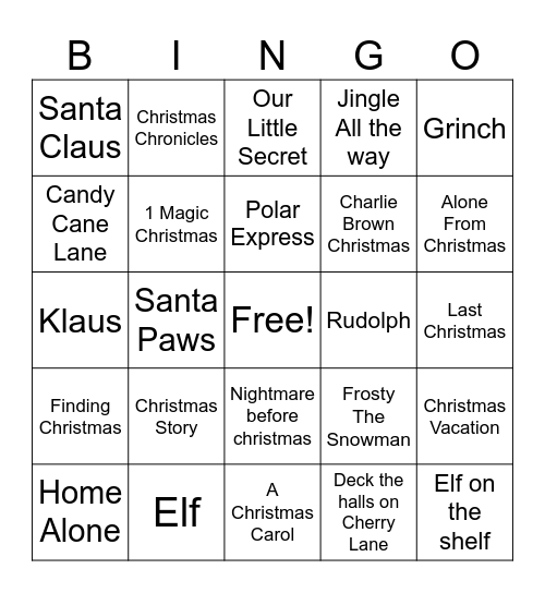 Christmas Movies Bingo Card