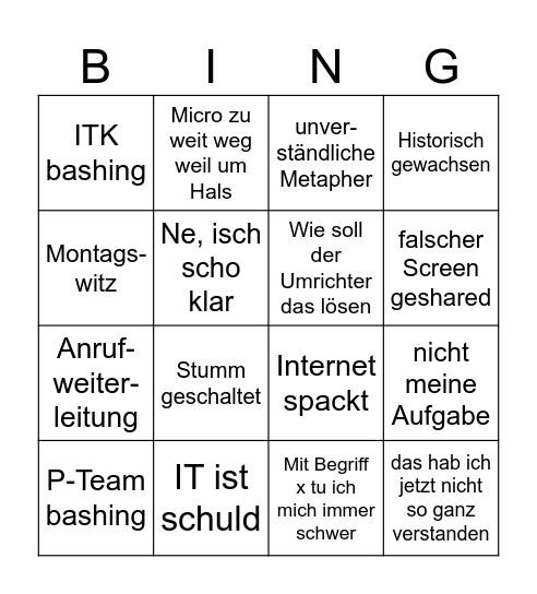 H.M Special Bingo Card
