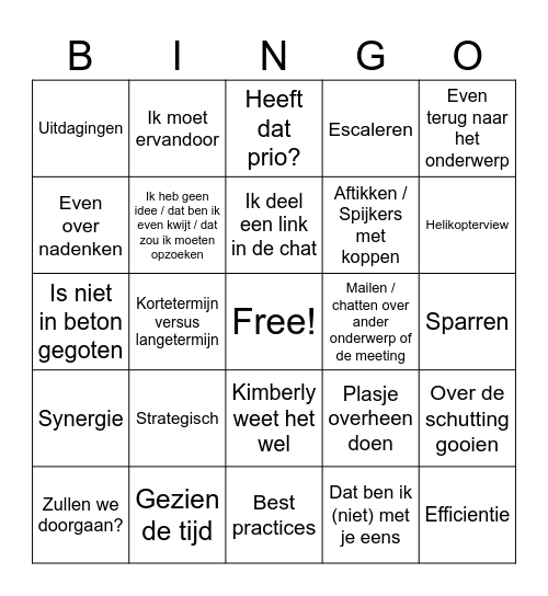 De grotere vergaderwoordenbingo Card