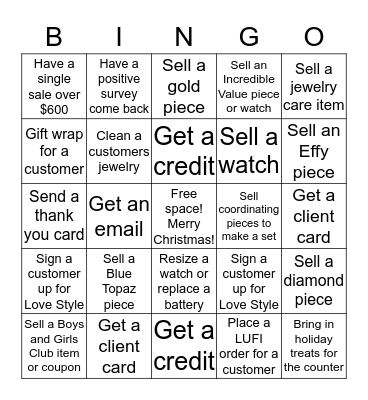 December Fine Jewelry Bingo Card