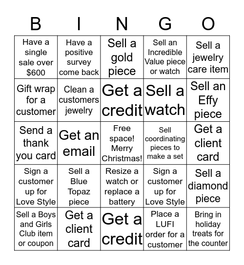 December Fine Jewelry Bingo Card