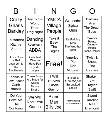 SING-ALONGS Bingo Card