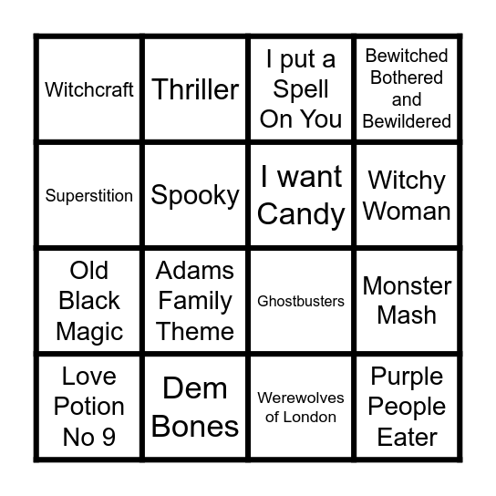 Halloween Music Bingo Card