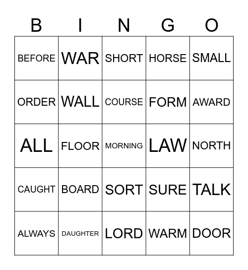 ɔː BINGO Card