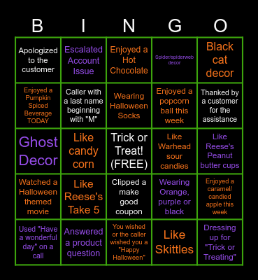 Halloween Week Bingo Card