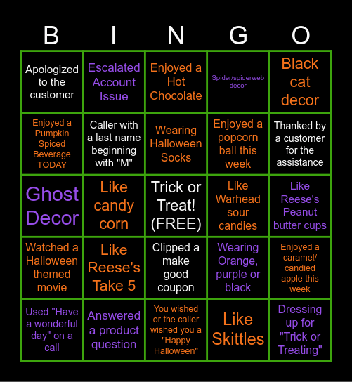 Halloween Week Bingo Card