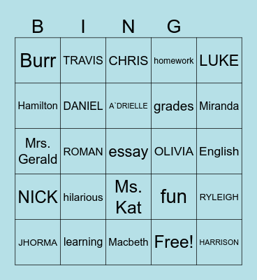 1st Block Bingo Card