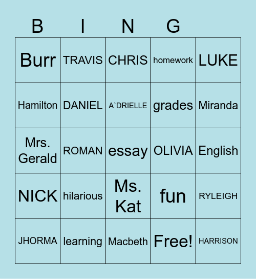 1st Block Bingo Card