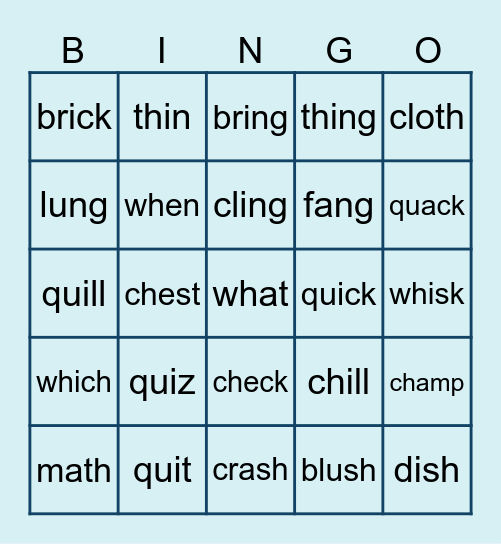 diagraph consonants Bingo Card