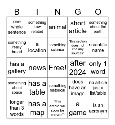 Untitled Bingo Card