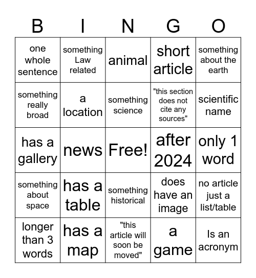 Untitled Bingo Card