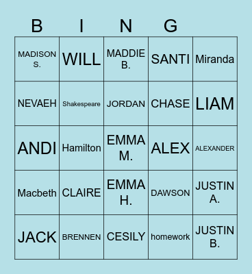 4th Block Bingo Card