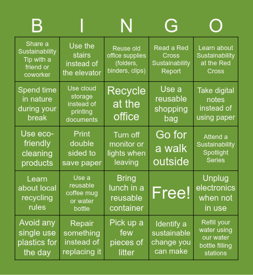 Sustainability Bingo Card