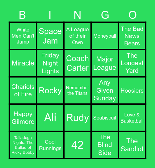Sports Movie Bingo Card