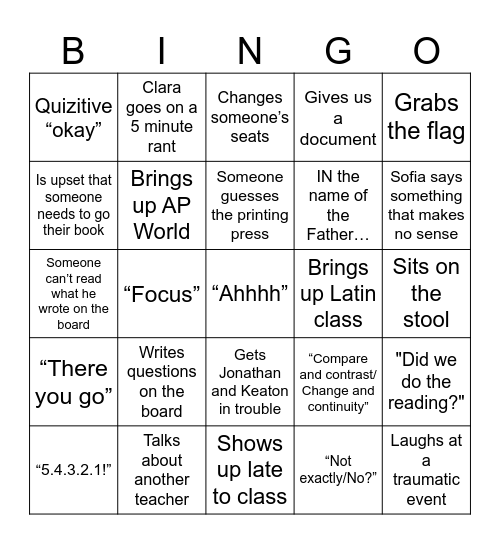 Baxley Bingo Card