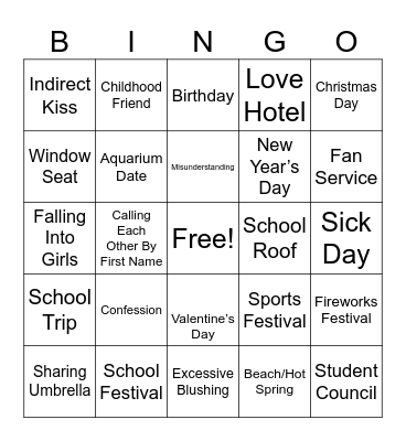 Romance Bingo Card