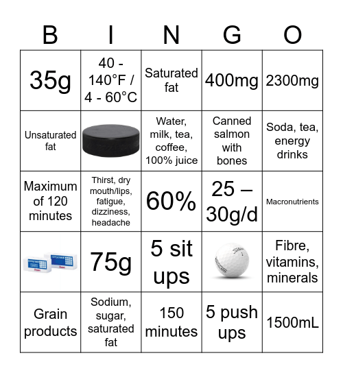 Nutrition Bingo Card