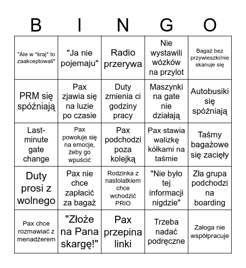 WELCOME HANDLING AGENT Bingo Card