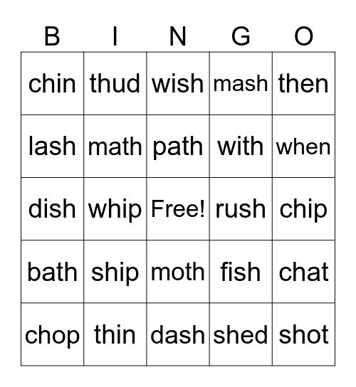 Digraph Bingo Card
