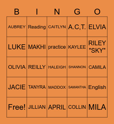 2nd Block - Group 1 Bingo Card
