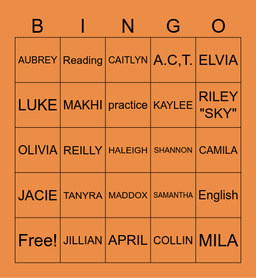 2nd Block - Group 1 Bingo Card