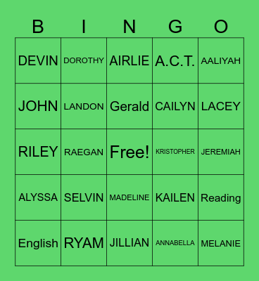 2nd Block - Group 2 Bingo Card