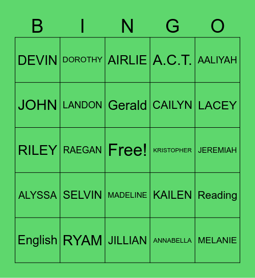2nd Block - Group 2 Bingo Card
