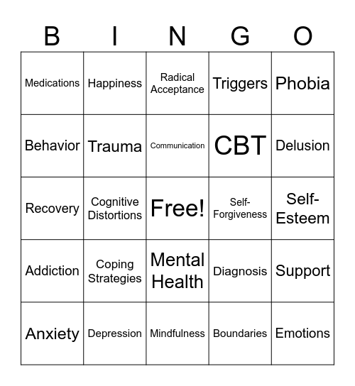 Mental Health Bingo! Bingo Card