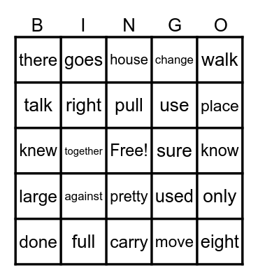 Trick Word Bingo Card