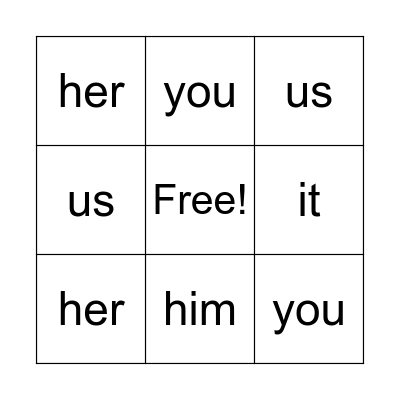 object pronouns Bingo Card