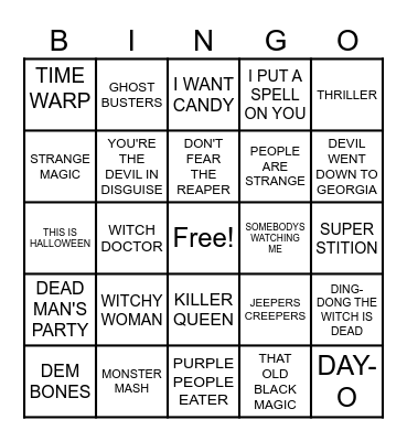 Halloween Music Bingo Card