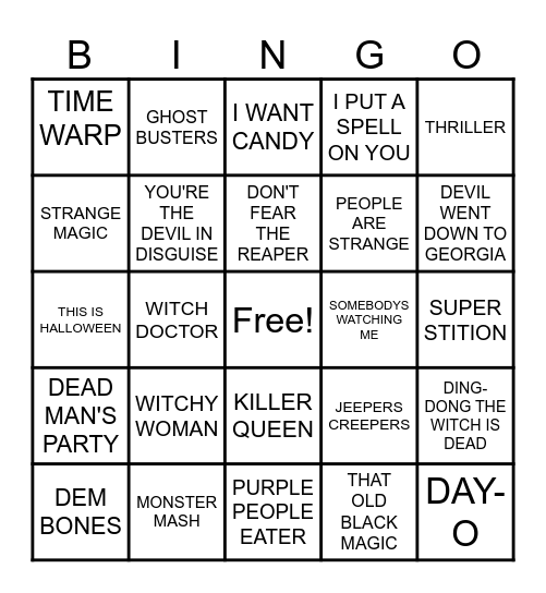 Halloween Music Bingo Card