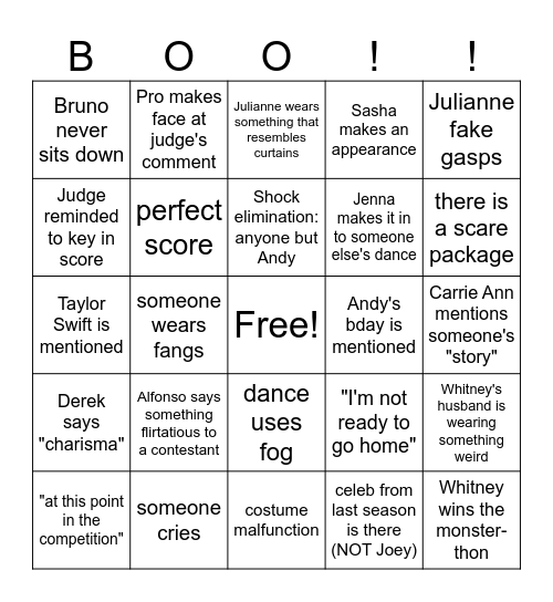 DWTS Halloween Night! Bingo Card