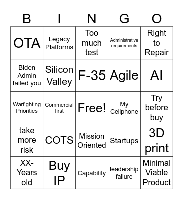 Acquistion Reform Bingo Card