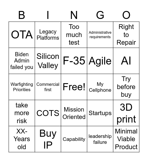 Acquistion Reform Bingo Card