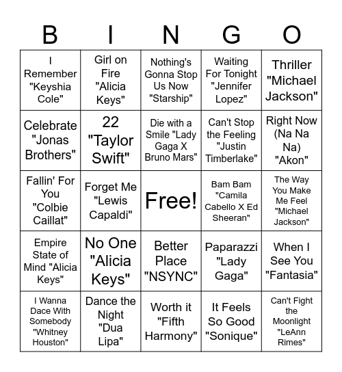 "Song" Bingo Card