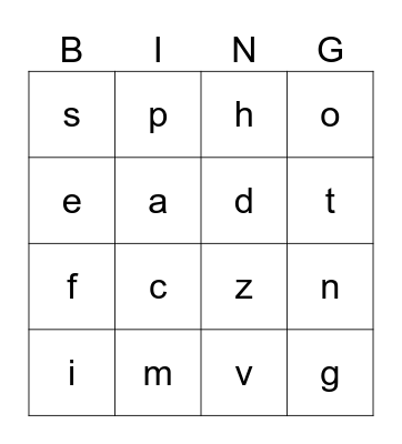 lowercase letters Bingo Card