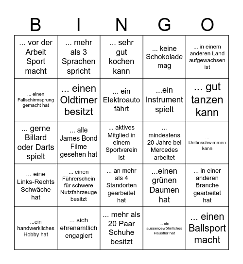 Finde eine Person, die... Bingo Card
