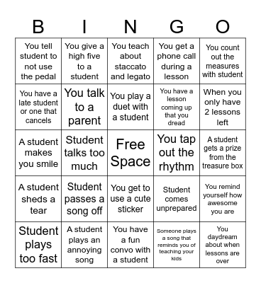Piano Student Bingo Card